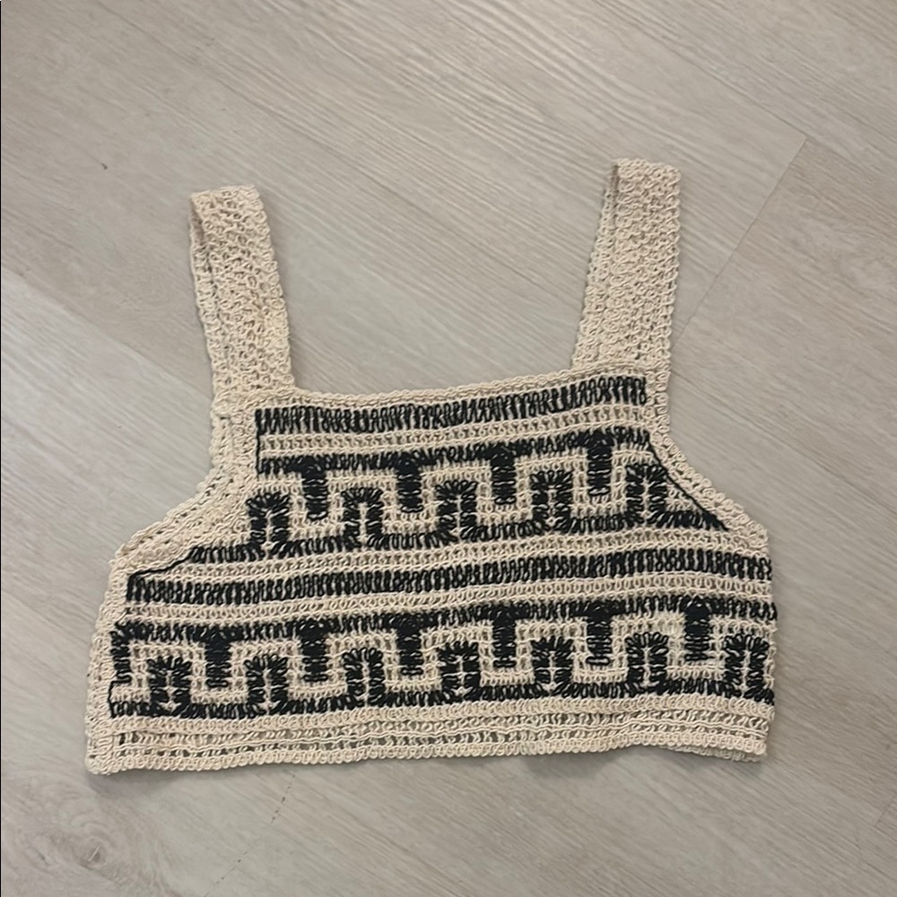 NWOT Crochet Crop Top - Black and Cream